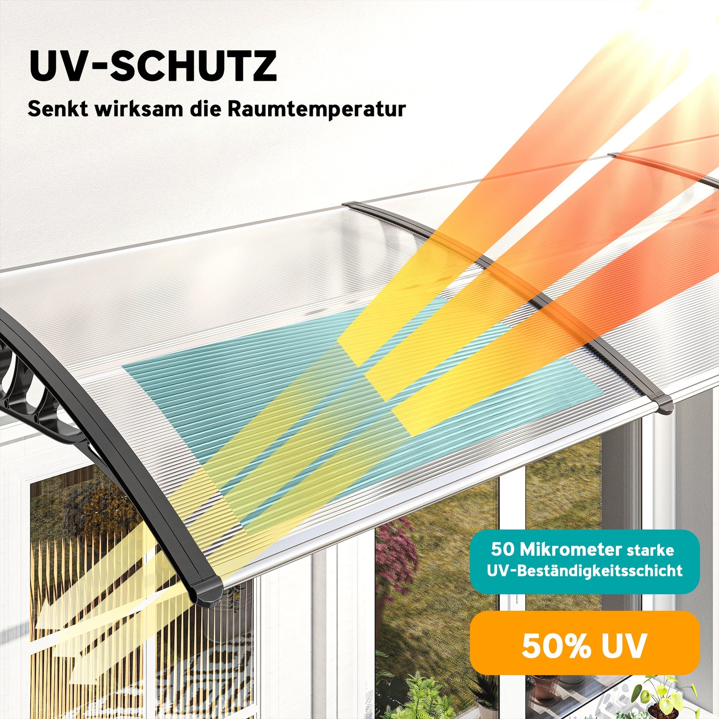 Outsunny Vordach Schutzdach, Sonnen- und Regenschutz, inkl. Wandhalterung, 295x90 cm, Weiß