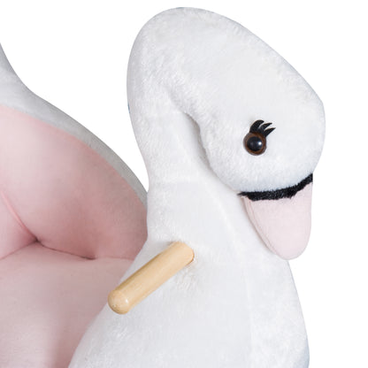 HOMCOM Schaukeltier Schaukelpferd mit Sicherheitsgurt Musik, 55 cm Baby Schaukel aus weichem Plüsch Schaukelspielzeug Spielzeug Wippe für Baby Kinder Kleinkinder ab 18 Monate Holz