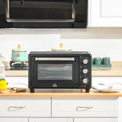 HOMCOM Minibackofen, 21 L Toasterofen mit 1 Drahtgestell und 1 Backblech, 3 Kochmodi, 100 °C-230 °C, Edelstahl, Glas, Schwarz