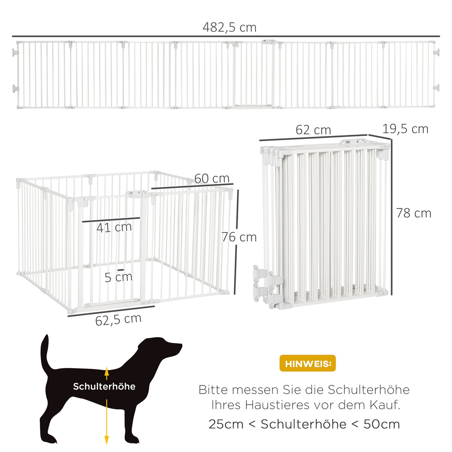 PawHut Welpenauslauf Freigehege für Hund Schutzgitter mit Tür Kaminschutzgitter flexible klappbar 8 Paneele je 60 x 76 cm Weiß