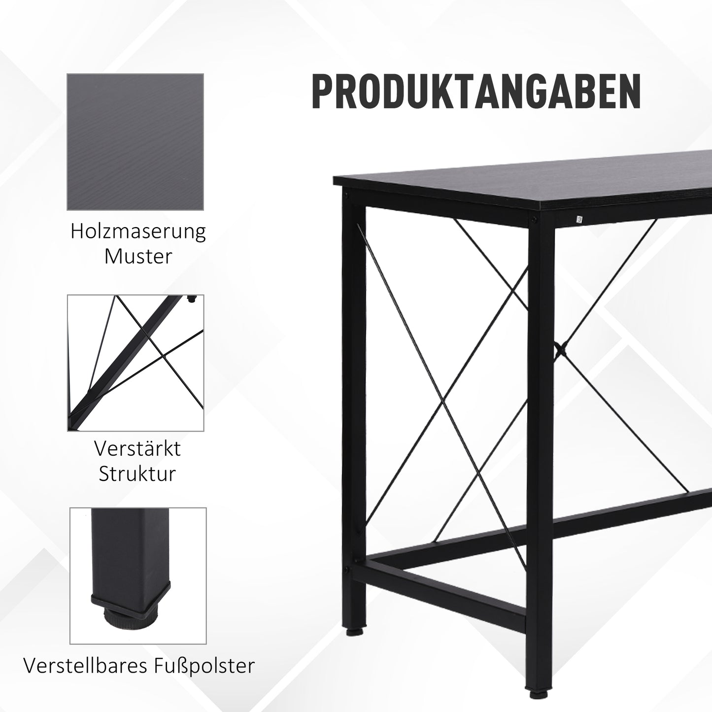 HOMCOM Computertisch Schreibtisch L-Form Eckschreibtisch Winkelschreibtisch MDF Schwarz 150 x 150 x 76 cm