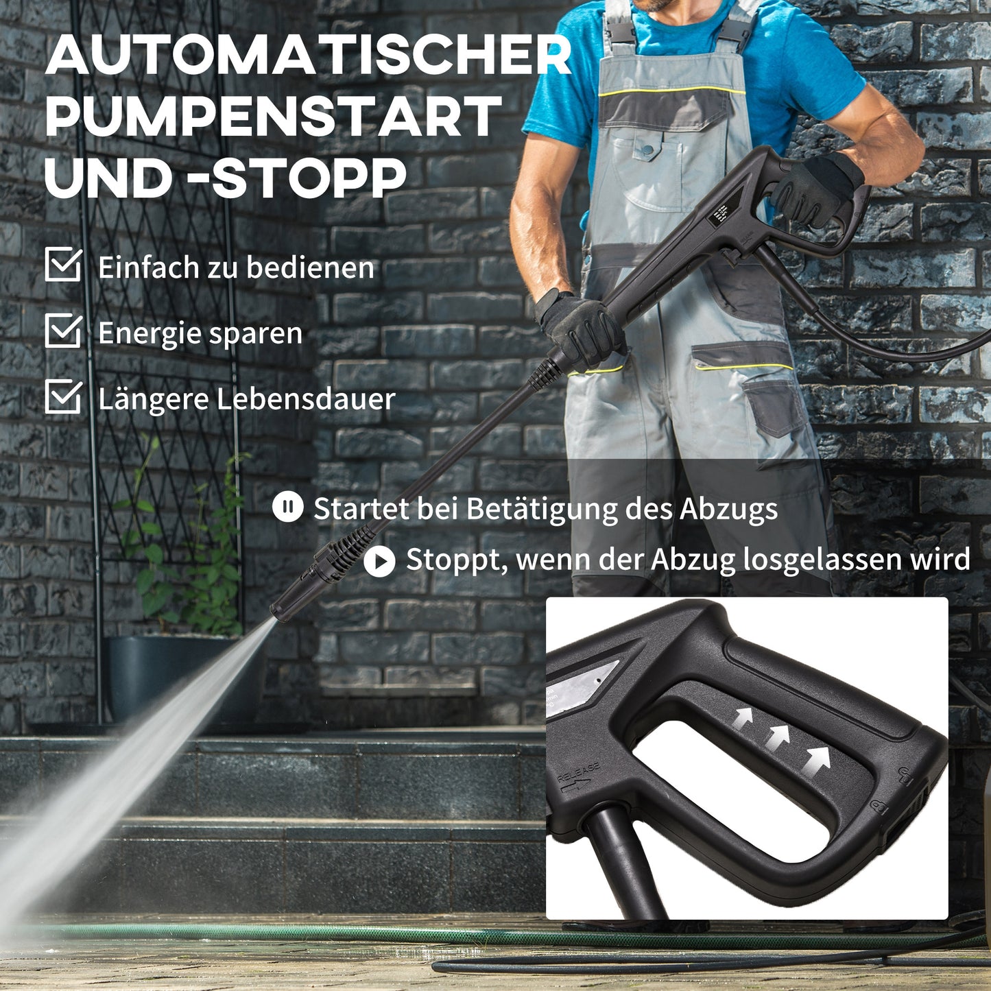 DURHAND Hochdruckreiniger Druckreiniger 5-tlg. Zubehör, verstellbare Spritzdüse, 150 bar Druck, 1800 W, max. 510 l/h, 35x27x78cm