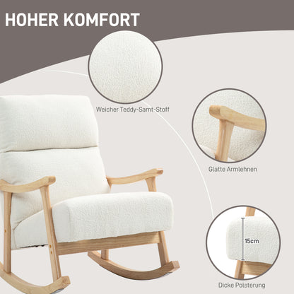 HOMCOM Schaukelstuhl، Stoffbezug in Samtoptik، Ergonomische Rückenlehne، 120 كجم Belastbarkeit، 65B x 90T x 98H سم، Cremeweiß