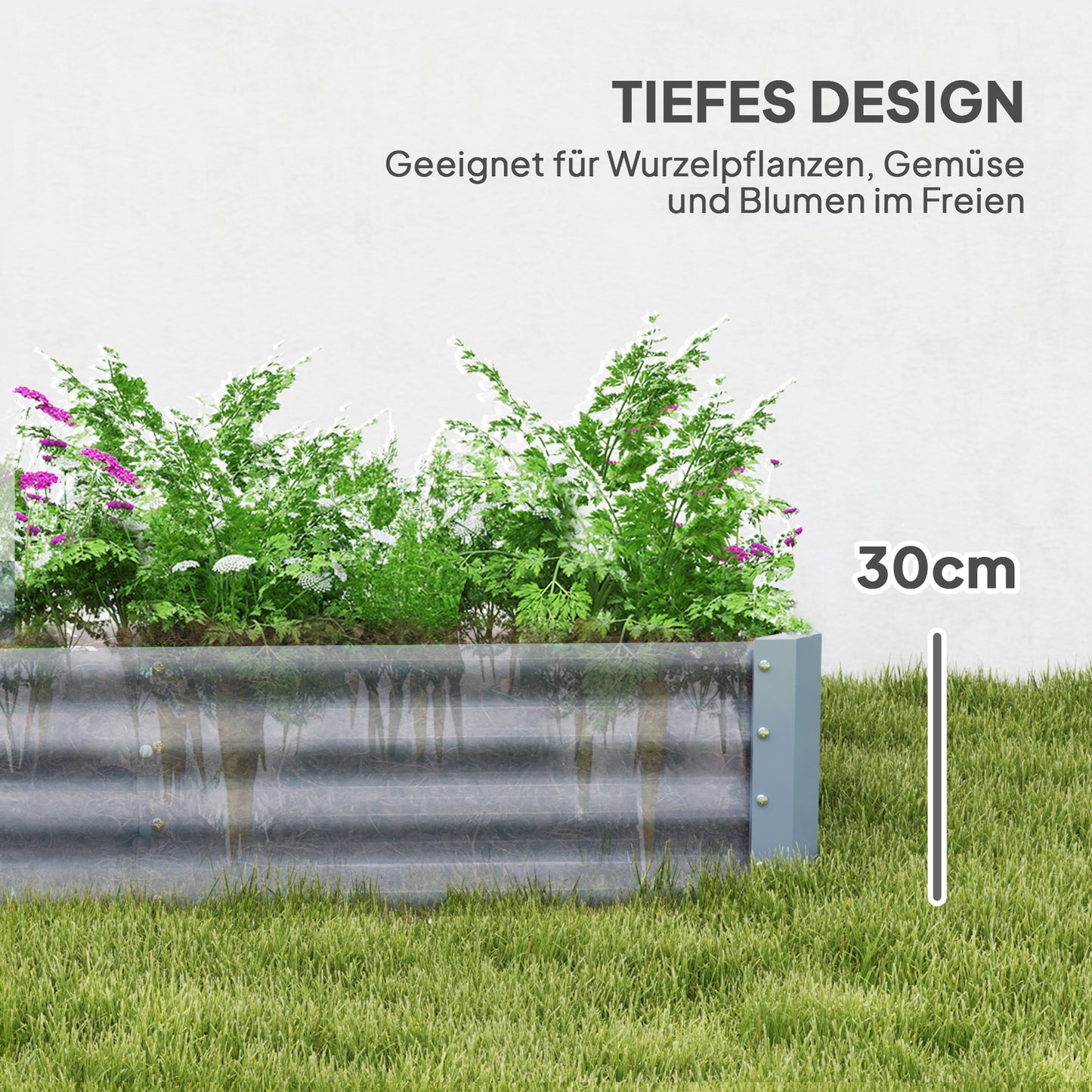 Outsunny Hochbeet aus Stahl, Wetterbeständig Pflanzbeet mit Anti-Schnittkante Frühbeet