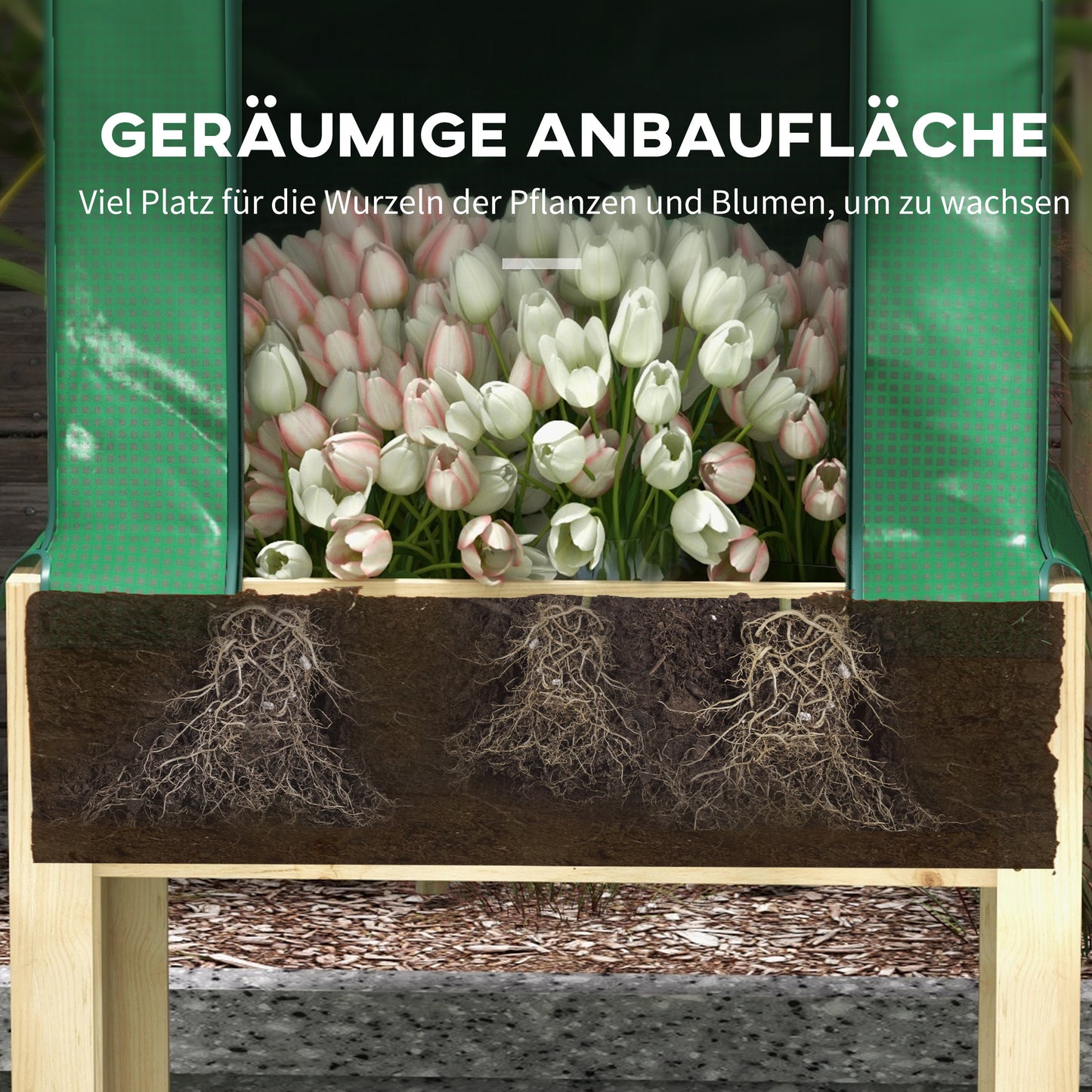 Outsunny 2-in-1 Hochbeet Pflanzenkasten Frühbeet Gewächshaus, 86 cm x 60cm x 165 cm, Natur + Grün