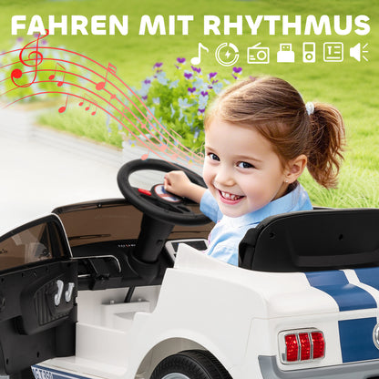 AIYAPLAY Kinder Elektroauto 12V Kinderauto mit 2,4 GHz Fernbedienung, 2 Motor Hupe, LED, Musik Weiß