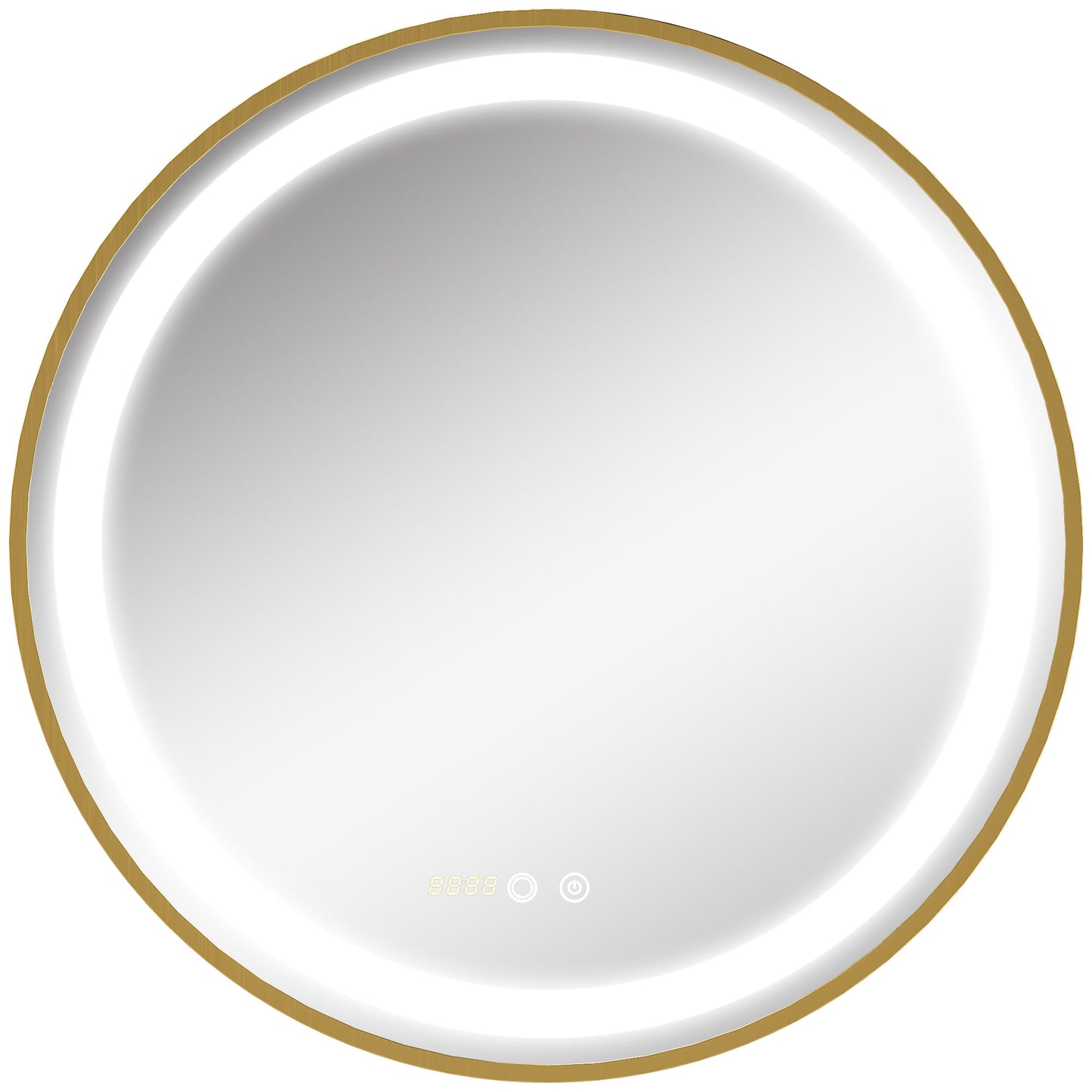 kleankin Runder Spiegel mit LED-Beleuchtung, Uhrzeitanzeige, Memoryfunktion, Gold + Silber