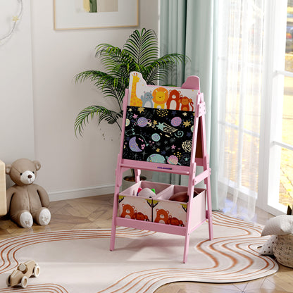 AIYAPLAY 2-in-1 Kindermalstaffelei mit Whiteboard, Kreidetafel, Aufbewahrungsboxen, für Kinder im Alter von 3-8 Jahren, Rosa