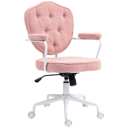 HOMCOM Schöner Bürostuhl mit geknöpftem, weichem Bezug, höhenverstellbar, Rosa