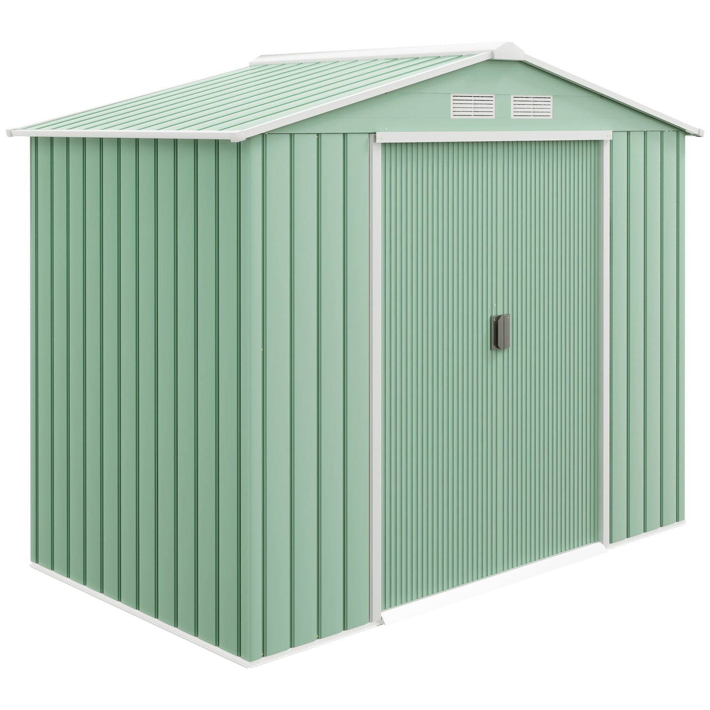 Outsunny Gartenschuppen, 2 Schiebetüren, Lüftungsfenster, Bodenrahmen, rostfrei, Stahl, hellgrün, 2,13 x 1,30 x 1,85 m