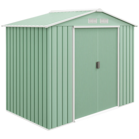 Outsunny Gartenschuppen, 2 Schiebetüren, Lüftungsfenster, Bodenrahmen, rostfrei, Stahl, hellgrün, 2,13 x 1,30 x 1,85 m