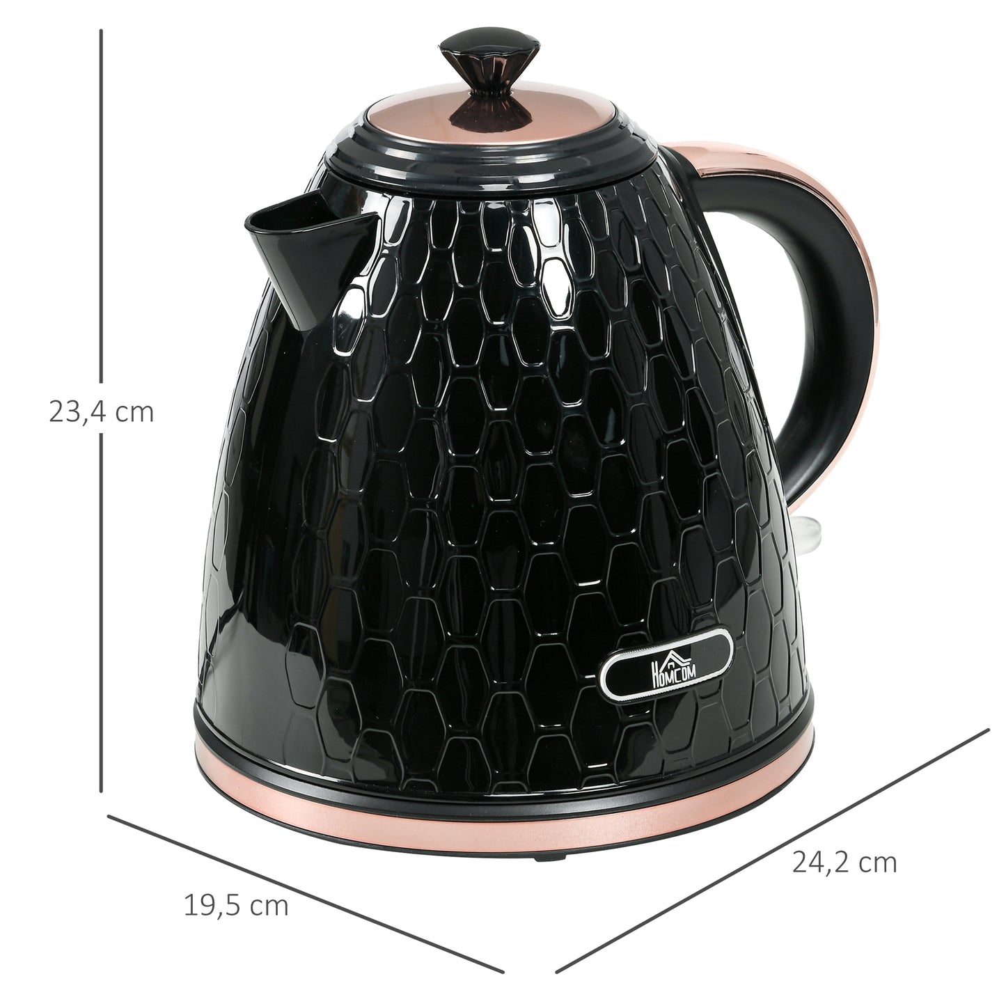HOMCOM Wasserkocher, 2200W, Sichtfenster, Filter, Schnellkocher, Schwarz