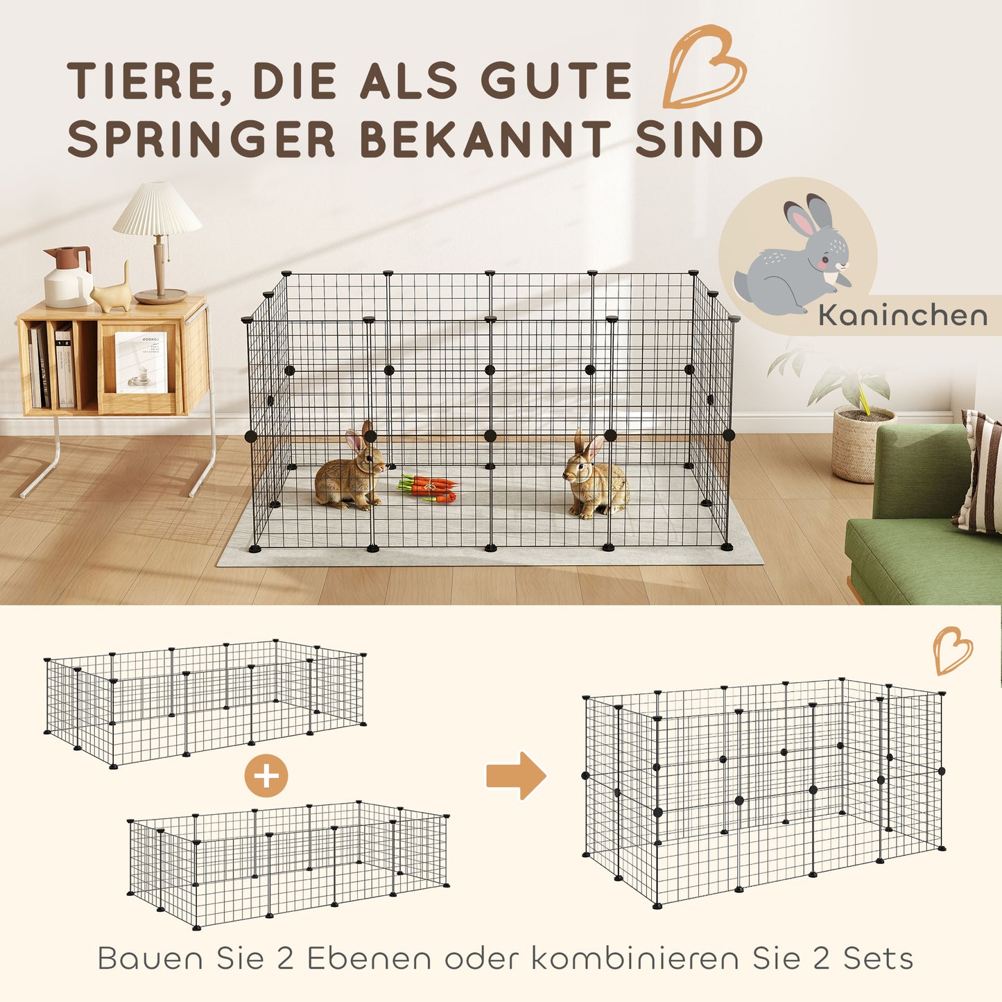 PawHut Gittergehege Freigehege Laufgehege für Kleintiere Laufstall Kleintierkäfig Metallgitter flexibel umformbar أسود 106 × 73 × 36 سم