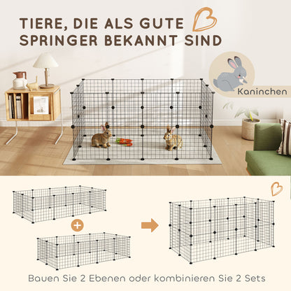 PawHut Gittergehege Freigehege Laufgehege für Kleintiere Laufstall Kleintierkäfig Metallgitter flexibel umformbar أسود 106 × 73 × 36 سم