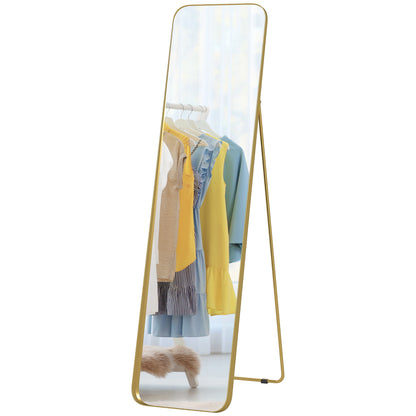 HOMCOM Ganzkörperspiegel, freistehend, neigbar, Metallrahmen, MDF, 160 x 40 cm, Goldfarben