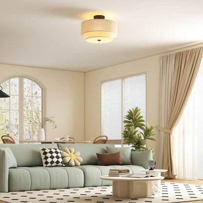 HOMCOM Deckenlampe, Hängeleuchte mit doppelten Schirmen in Leinenoptik, Cremeweiß