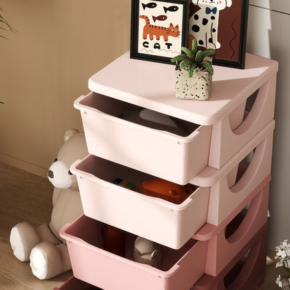 HOMCOM Aufbewahrungsboxen für Kinder, 4 Schubladen, abgerundete Kanten, erhöhtes Design, 37x37x76 cm, Rosa