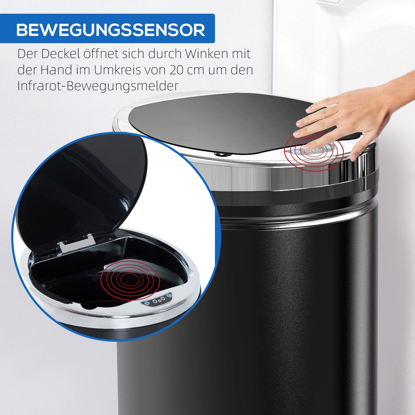 HOMCOM 42 L Sensor Mülleimer, Automatischer Abfalleimer, Rostfreier Kücheneimer mit Infrarotsensor, für Küche, Esszimmer
