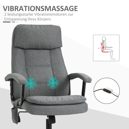 Vinsetto Bürostuhl Massage höhenverstellbarer Chefsessel Gamingstuhl mit Massagefunktion, ergonomischer Drehstuhl Massage Sessel Lendenwirbelsäulenmassage Leinen-Gefühl Grau 63 x 70 x 112-121 cm