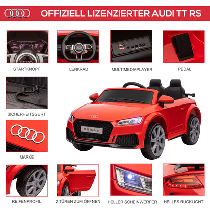 HOMCOM Audi Kinder Elektroauto 12V mit 2,4G Fernbedienung, Musik, Hupe, Elektrofahrzeug mit LED-Leuchte, USB/MP3-Anschluss, Rückwärtsfunktion, für Kinder 3-5 Jahre, Rot