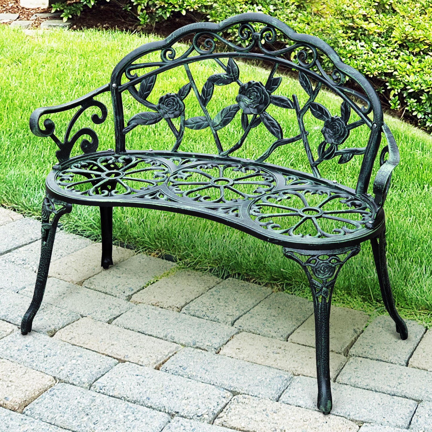 Outsunny 2-Sitzer Gartenbank robust Parkbank Sitzbank mit Rückenlehne Bank 240kg belastbar Gartenmöbel 100 x 54 x 78 cm Antik Grün