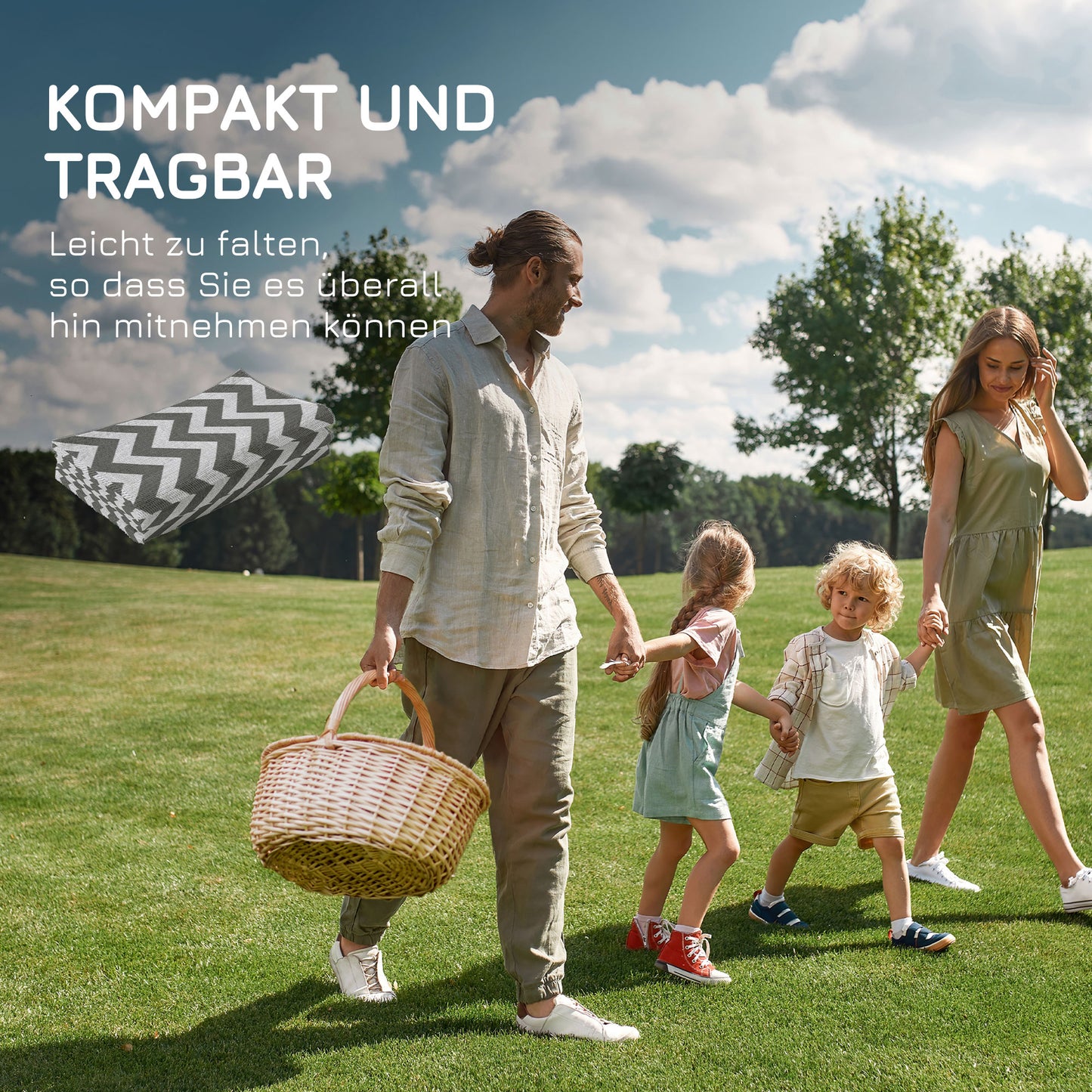 Outsunny Outdoor-Teppich, wasserdicht, doppelseitiges Design, hochwertige Kunststofffaser, hellgrau+weiß, 121 x 182 cm