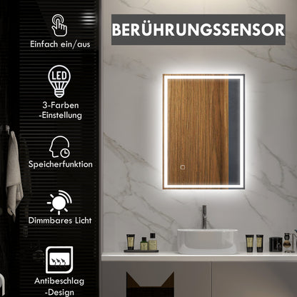 HOMCOM Badspiegel Badezimmerspiegel Wandspiegel LED´s. Berührungsschalter, Weiß