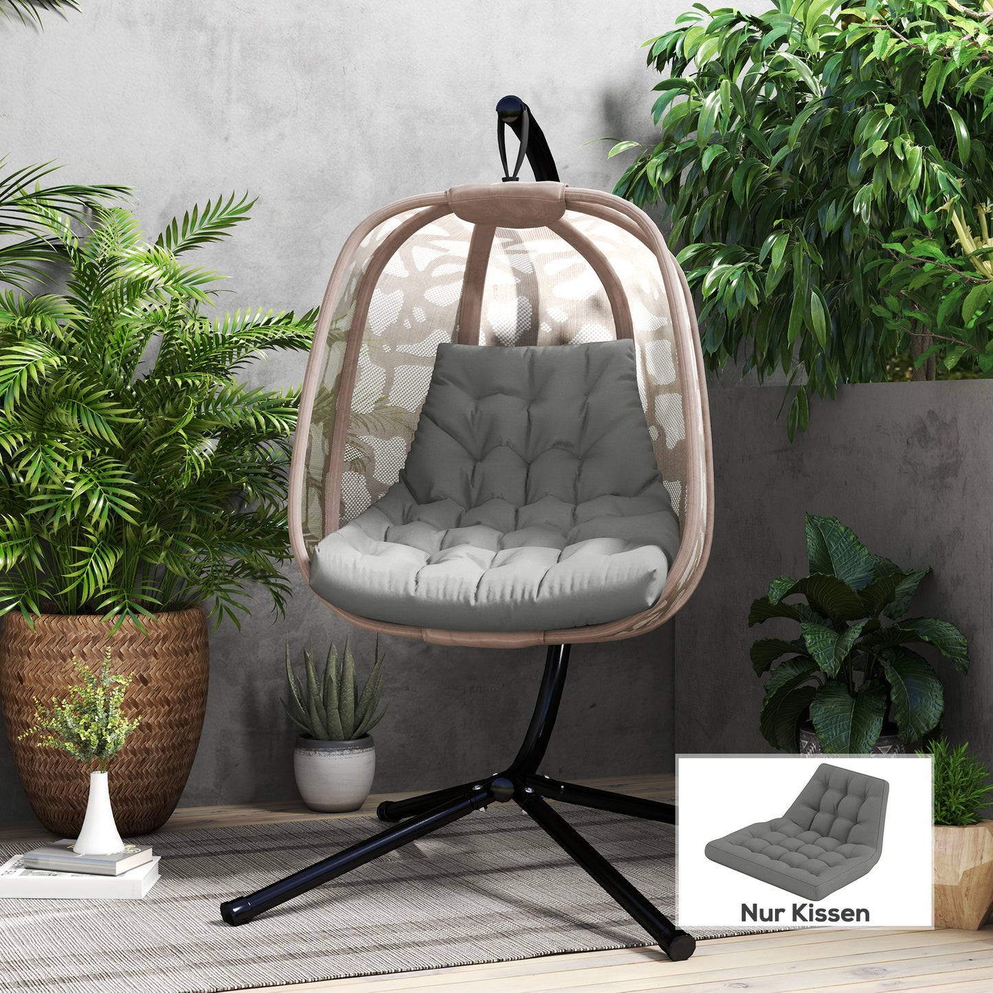 Outsunny Sitzkissen, Außensitzkissen für Hängekorb und Schaukelstühle, Outdoor-Polsterkissen, Grau