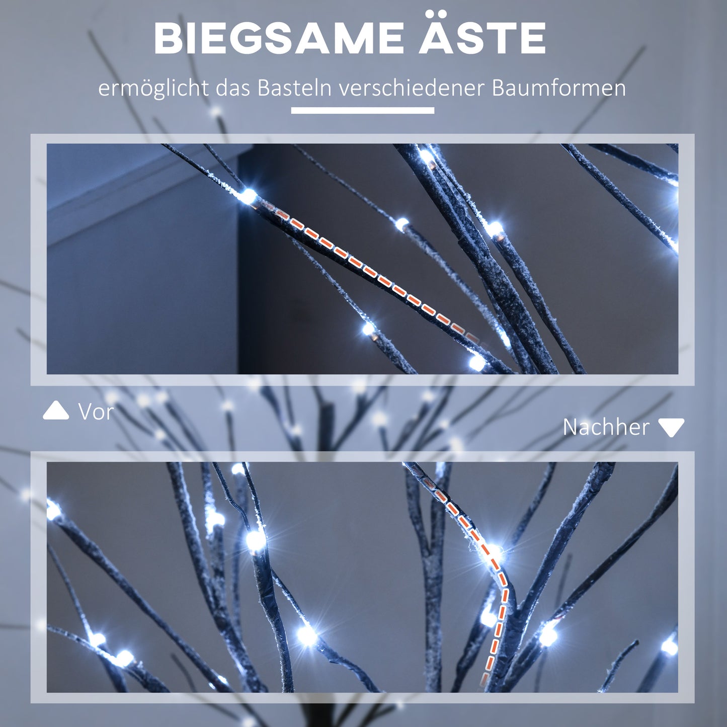 HOMCOM Künstliche Birke mit LED-Beleuchtung, 96 warmweiße Mikro-LEDs, 150 cm, Braun