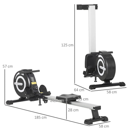 HOMCOM Rudergerät, klappbar, leiser Aluminiumrahmen, LCD-Monitor, 8 Stufen Widerstand, Schwarz/Silber