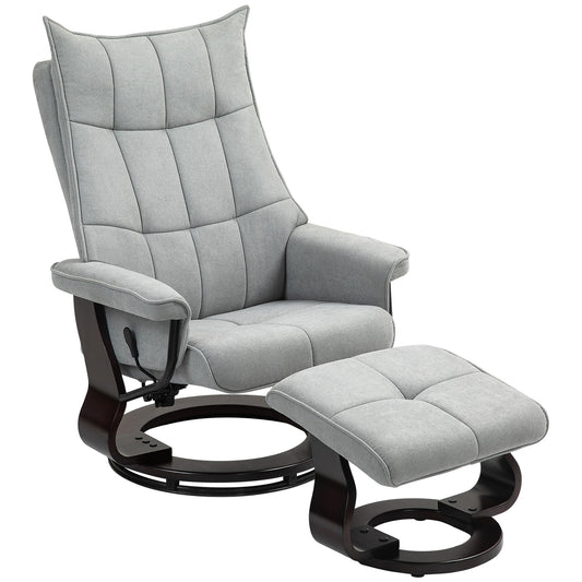 HOMCOM Relaxsessel mit Hocker, drehbar, Wippfunktion, verstellbare Rückenlehne, bis 150 kg, Grau