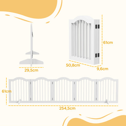 PawHut Hunde-Absperrgitter، 5 Paneele، klappbar، flexibel، Massivholz/MDF، 254,5x29,5x61 سم، Weiß