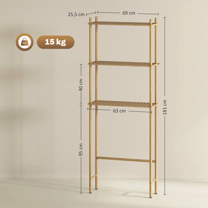 HOMCOM Toilettenregal 3 Ebenen Badezimmerregal, platzsparend Naturholz 69 x 25,5 x 181 cm