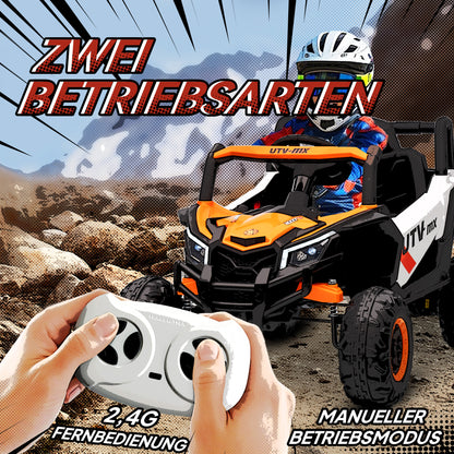 AIYAPLAY 12V Elektroauto für Kinder, Fernbedienungsfunktion, Gurt, Hupe, LED-Lichter, USB-Port, för 3-5 Jahre, Orange