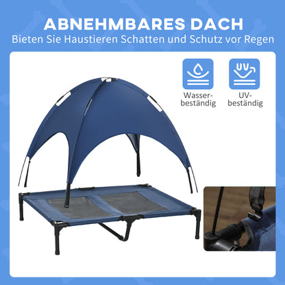 PawHut Hundebett mit Baldachin, Outdoor-Hundebett, klappbar, erhöhter Stand, Blau + Schwarz