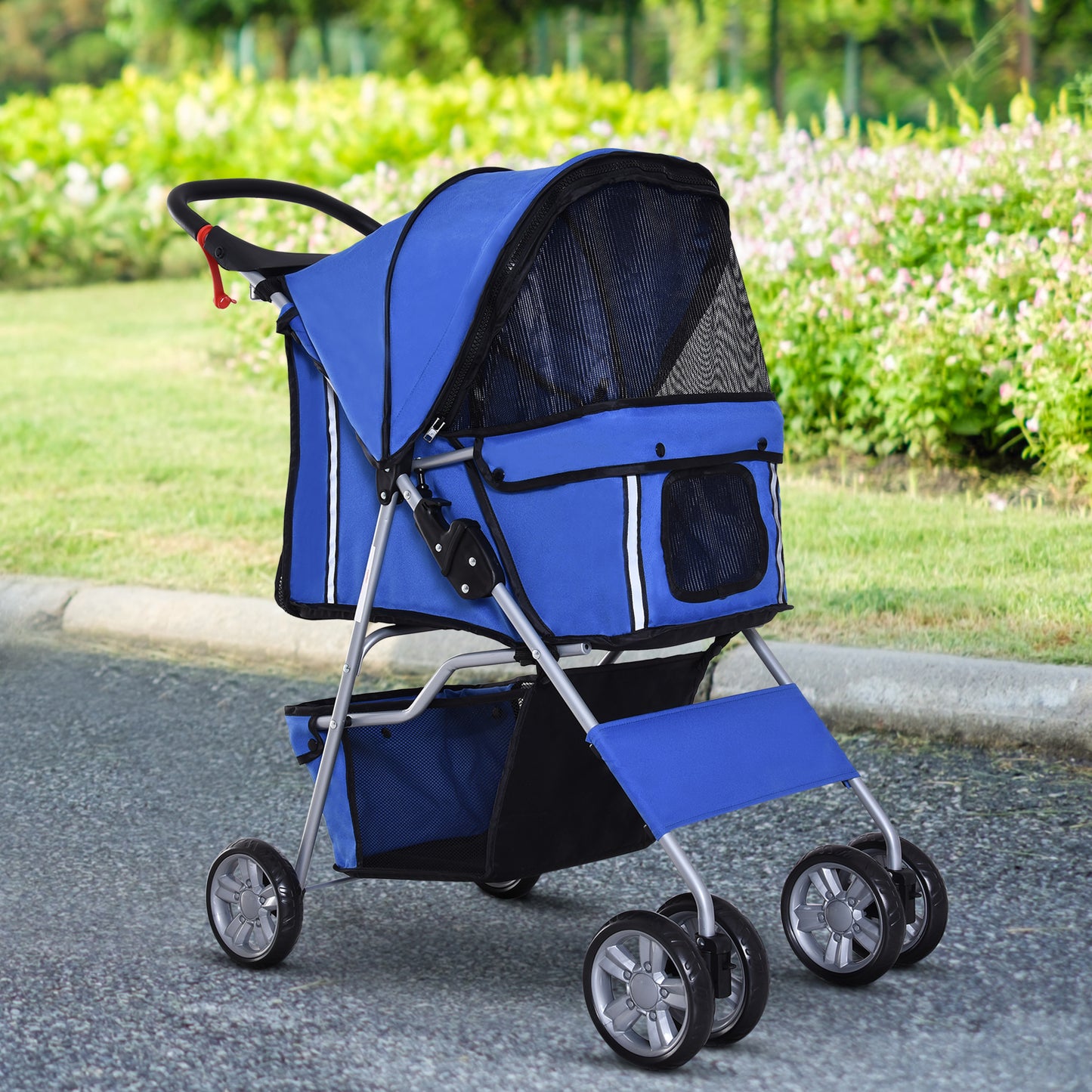 PawHut Hundewagen bis 10kg klappbar verstellbares Vordach 2 Becherhalter Bodenkorb Blau
