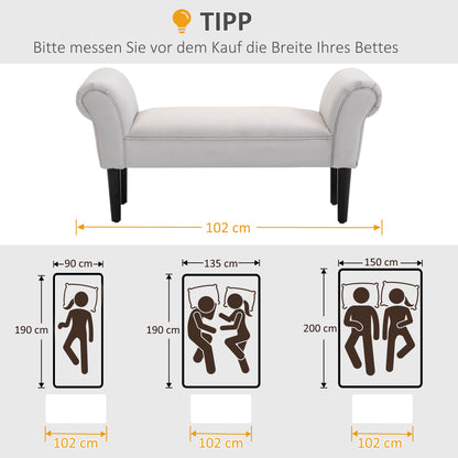 HOMCOM Bettbank, Polsterbank, Sitzbank, Flurbank für Schlafzimmer, bis 130 kg Belastbar, Segelstoff, Grau, 102 x 36 x 51 cm
