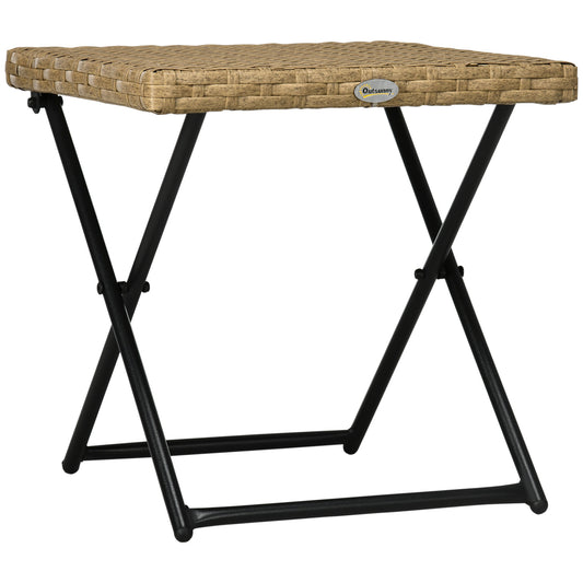 Outsunny Polyrattan Balkontisch, klappbar, Stahlrahmen, pflegeleicht, 40x40x40 cm, Natur