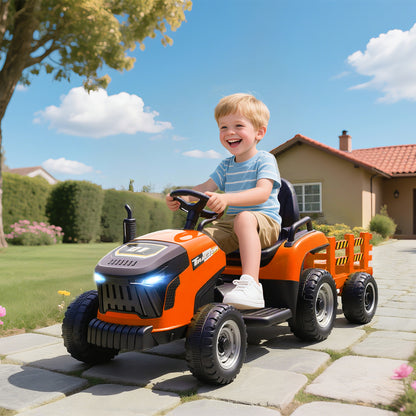 AIYAPLAY Elektrischer Kindertraktor, Aufsitz-Traktor mit Fernbedienung, Soft-Start, für Kinder im Alter von 3-8 Jahren, Orange