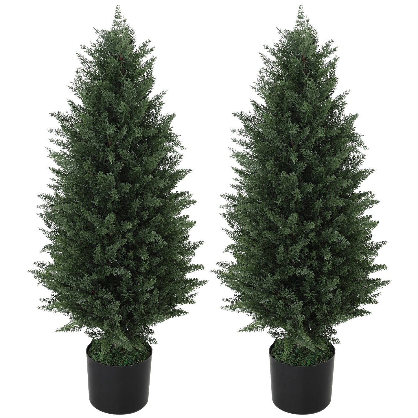 HOMCOM 2er-Set Künstliche Zypressen, Kunstbäume mit 831 Blättern, mit Zementtopf, UV-beständig, Kunstpflanze, 90 cm, Grün