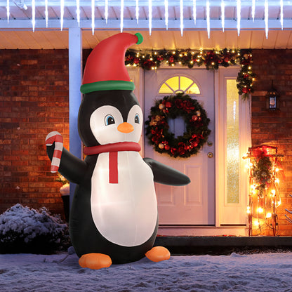 HOMCOM Aufblasbare Weihnachtsdeko, 2,5 m Aufblasbarer Weihnachtspinguin mit 3 LED-Lichtern, 162 x 100 x 250 cm, Mehrfarbig