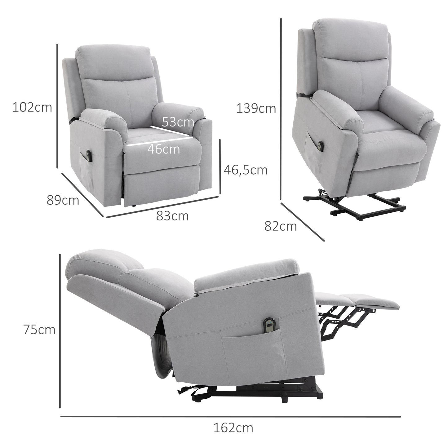 HOMCOM elektrischer Aufstehsessel Sessel mit Aufstehhilfe für Senior Relaxsessel TV Sessel mit schlaffunktion und aufstehhilfe Fernsehsessel Liegefunktion Leinen-Touch Hellgrau 83 x 89 x 102 cm