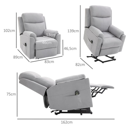 HOMCOM elektrischer Aufstehsessel Sessel mit Aufstehhilfe für Senior Relaxsessel TV Sessel mit schlaffunktion und aufstehhilfe Fernsehsessel Liegefunktion Leinen-Touch Hellgrau 83 x 89 x 102 cm