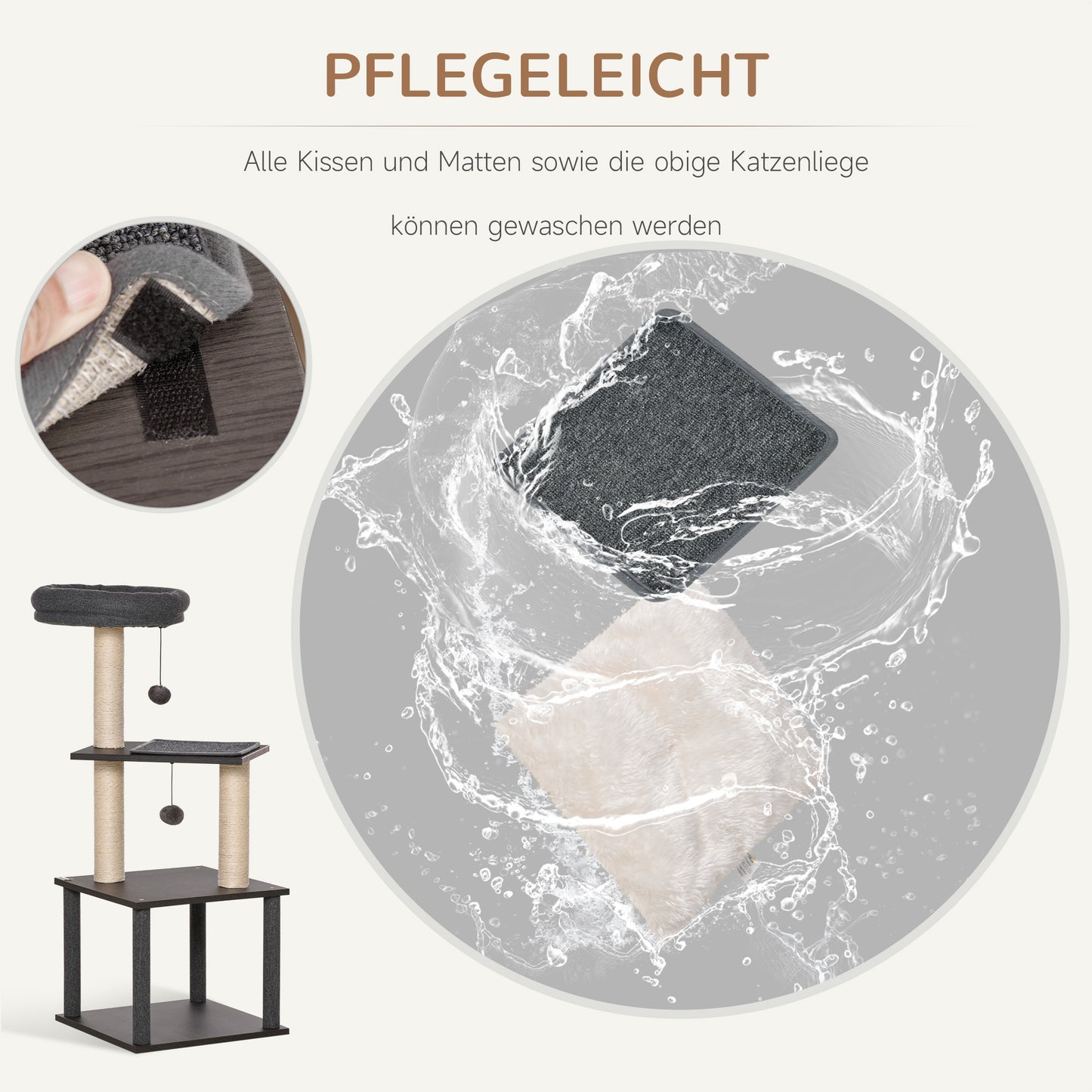 PawHut Katzenkratzbaum Katzenspielzeug Kletterbaum Spielmöglichkeiten Spielsisal Spielseil PB-Platte سيزال Dunkelgrau 40 × 40 × 104 سم