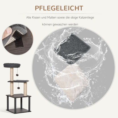 PawHut Katzenkratzbaum Katzenspielzeug Kletterbaum Spielmöglichkeiten Spielsisal Spielseil PB-Platte سيزال Dunkelgrau 40 × 40 × 104 سم