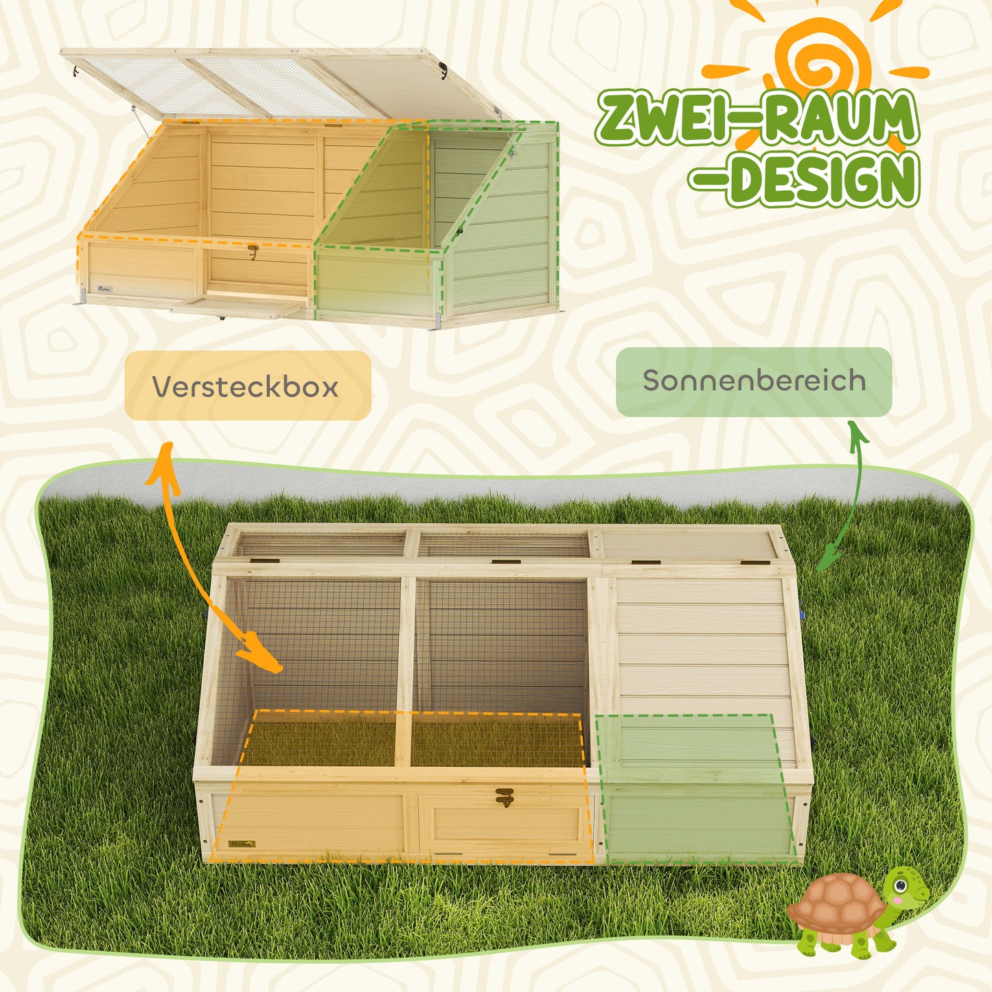 PawHut Schildkrötenbox, Outdoor Schildkrötengehege, bodenloses Design, leicht zu öffnen, Schildkrötenhaus, Natur