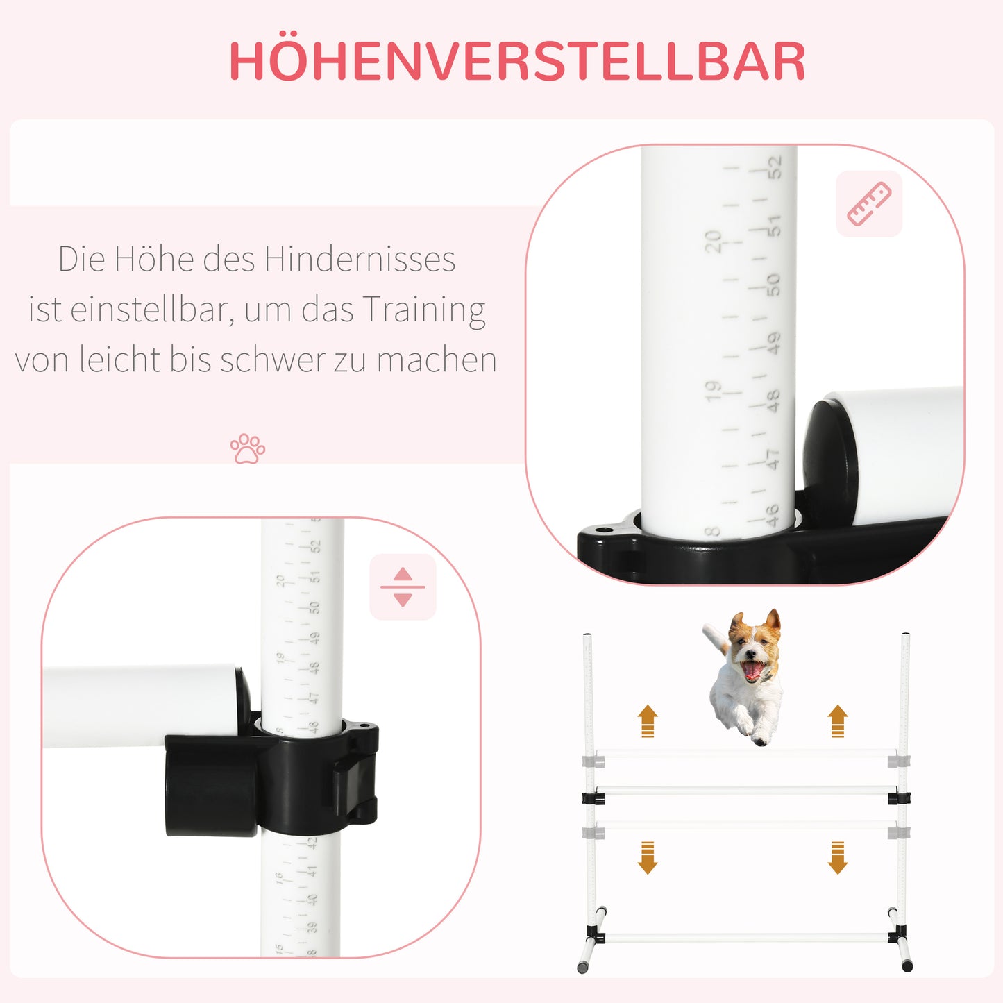 PawHut Agility Set Hunde 4-teiliges höhenverstellbar Agility-Ausrüstung Sprungstangen-Set Steckhürdenset mit 4 Hürden Tragetasche Koordinationstraining Sprungstangen-Set für Spiele Training