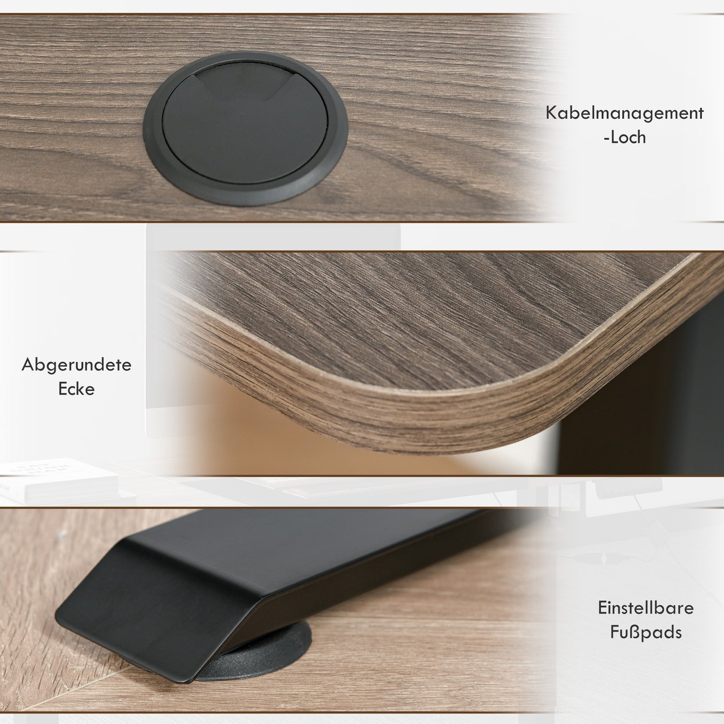 Vinsetto Höhenverstellbarer Schreibtisch Elektrisch 140 x 70 cm Computertisch mit 4 Memory-Steuerung, 4 tlg. Tischplatte, Steh-Sitz Tisch mit Anti-Kollision, Überhitzungsschutz Schwarz