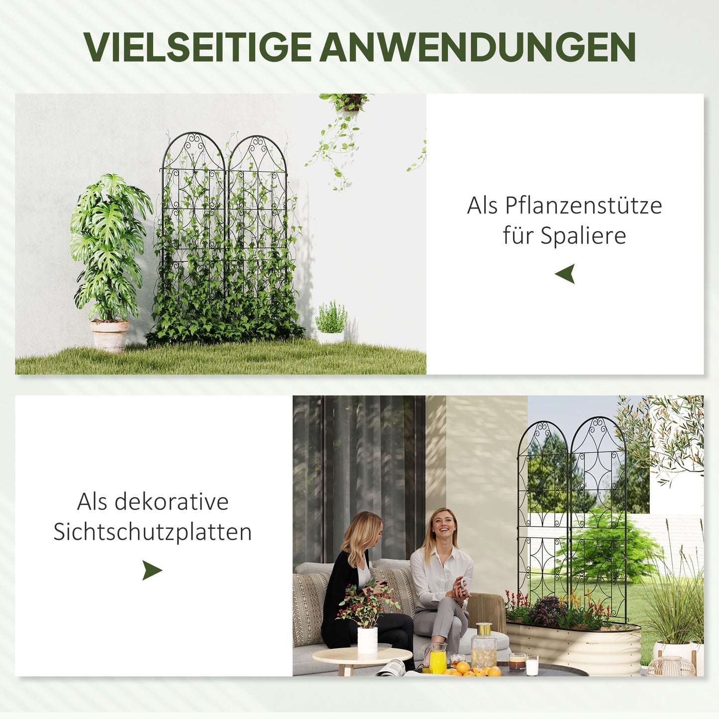 Outsunny Rankgitter Metall 2er Set zum Stecken rostfrei Rankhilfe für Kletterpflanzen 50x150 cm Schwarz