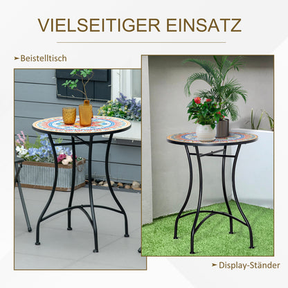 Outsunny Gartentisch Ø60 cm, Wetterfest Balkontisch aus Metall, Esstisch Outdoor, Campingtisch Beistelltisch, rund Terrassentisch für Garten Terrasse Balkon Rot+Blau+Weiß